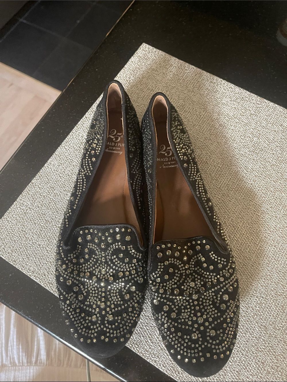 Black Studded Suede Loafers - Elegant Women’s Flats
